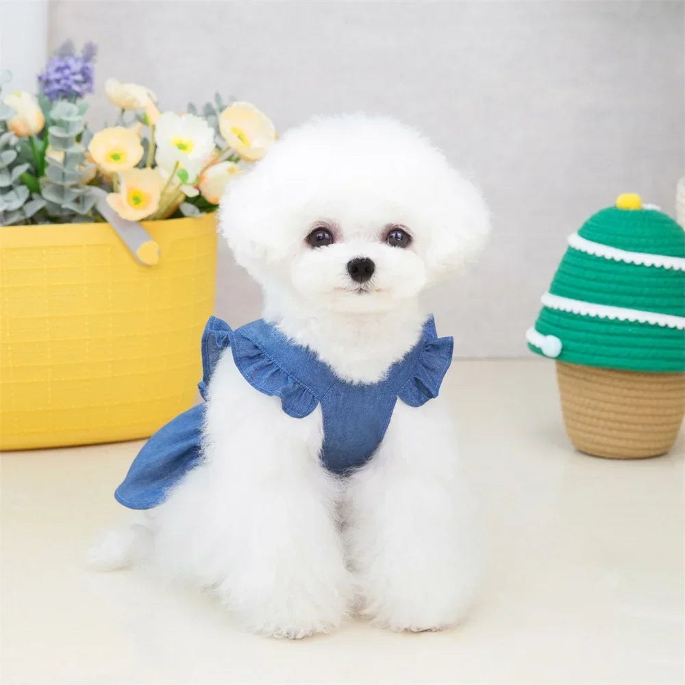 Dog Denim Dress – Cute Princess Skirt for Small & Medium Dogs, Summer Wedding Outfit