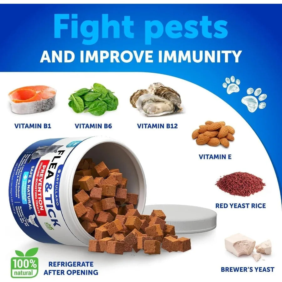 Natural Flea & Tick Prevention Supplement for Cats & Kittens – Daily Oral Chew with Vitamins