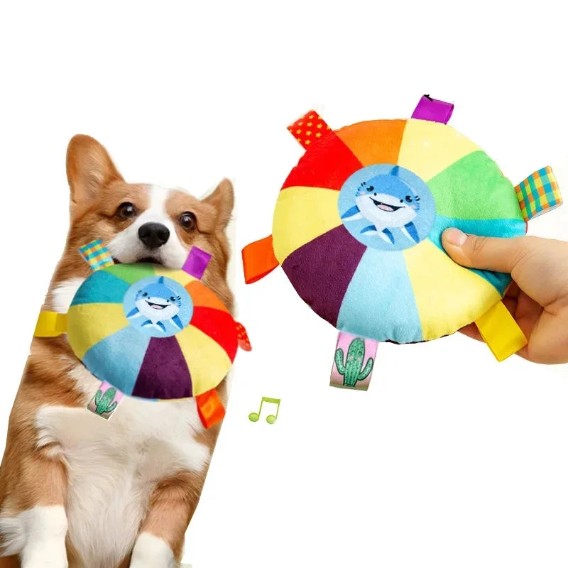 Funny Rainbow Plush Flying Saucer Dog Toy – Interactive Flying Disc for Outdoor Training & Chewing