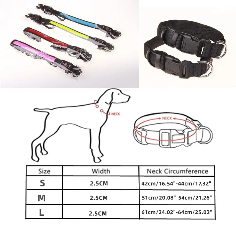 LED Glowing Dog Collar – USB Rechargeable Adjustable Flashing Safety Night Light for Small, Medium & Large Dogs