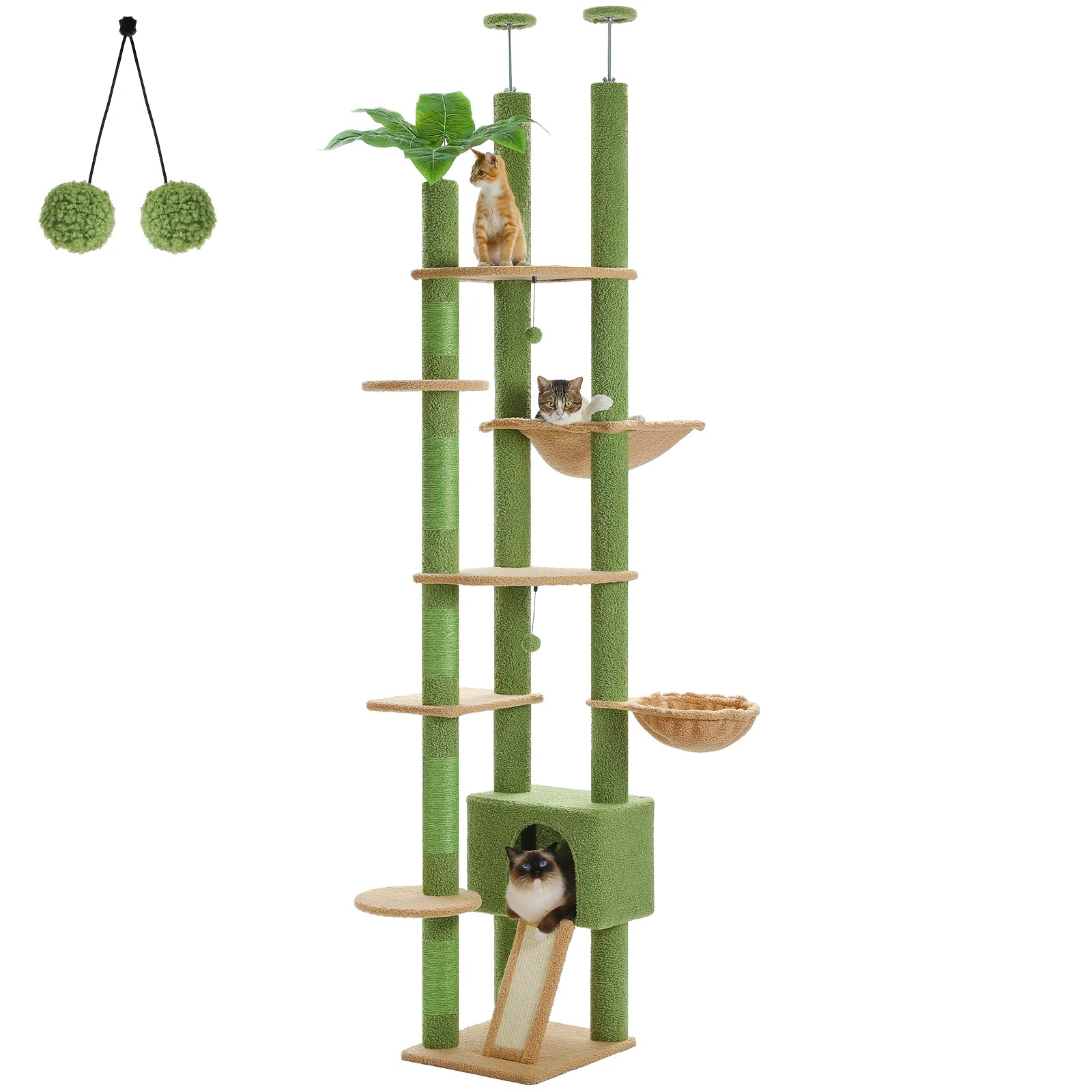 Adjustable Floor-to-Ceiling Cat Tree Tower – Tall Indoor Cat Furniture with Hammock, Cozy Condo & Sisal Scratching Posts