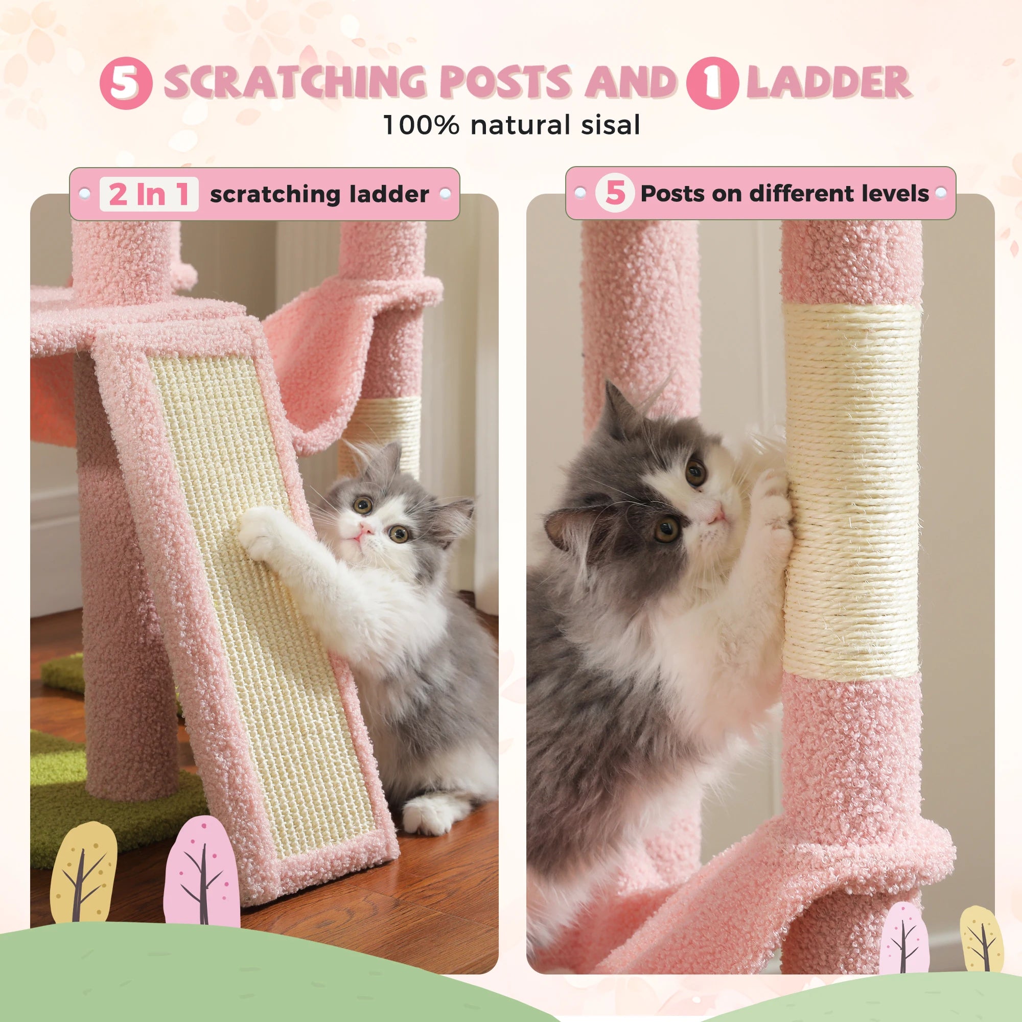 Adjustable Floor-to-Ceiling Cat Tree Tower – Tall Indoor Cat Furniture with Hammock, Cozy Condo & Sisal Scratching Posts