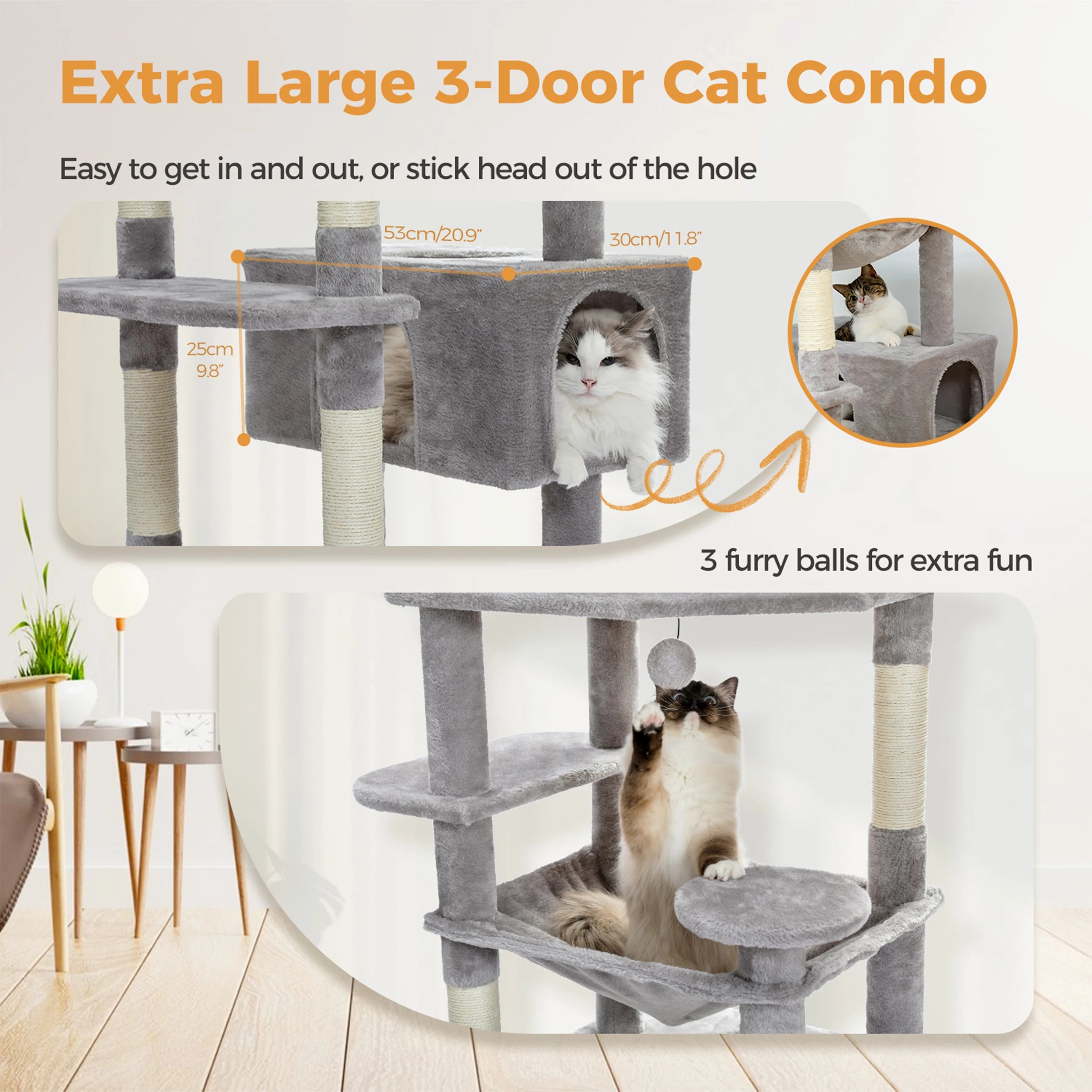 Large Multi-Level Cat Tree Tower – Tall Plush Indoor Cat Condo with Scratching Posts, Perches, Caves & Boards