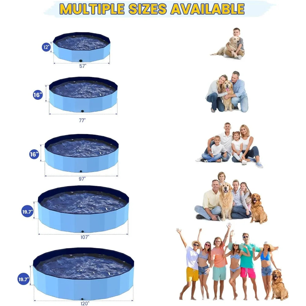 120" Foldable Kids & Dog Pool – Oversized Hard Plastic Shell, Non-Slip Outdoor Bathing Pool