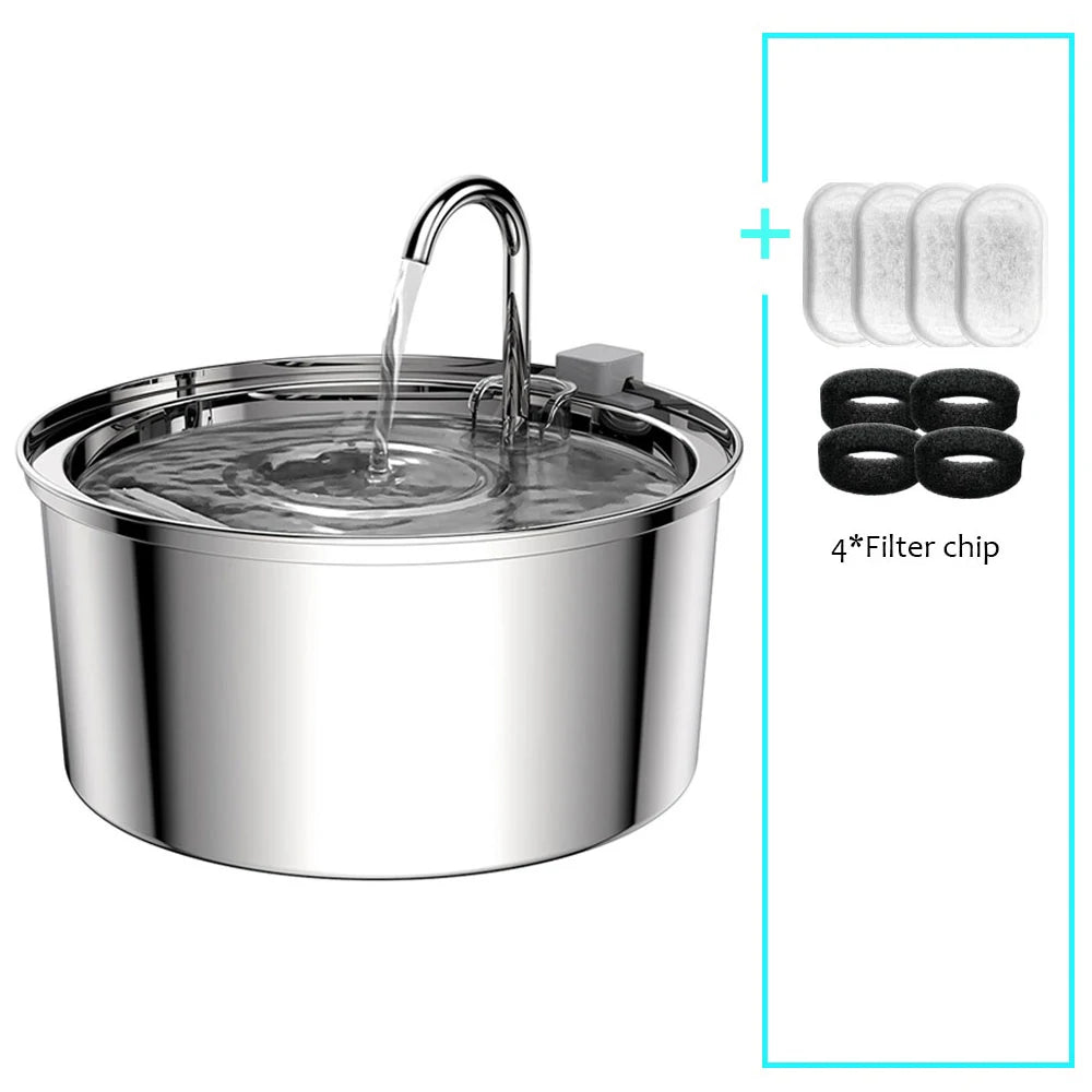 Stainless Steel Automatic Pet Water Fountain – USB Quiet Cat & Dog Drinking Bowl with Filter