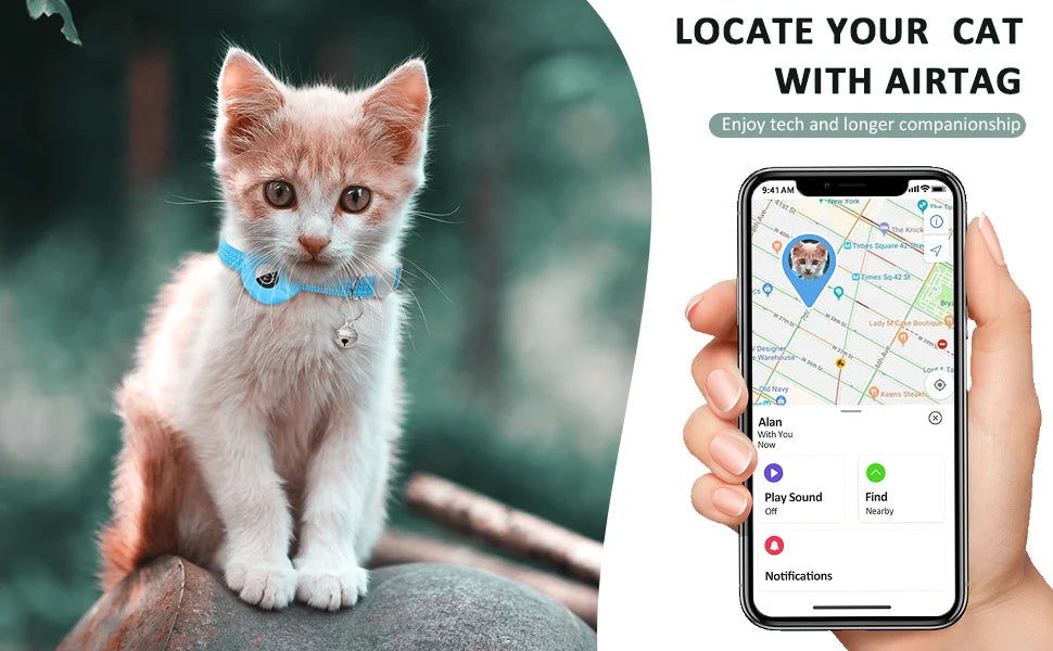 Apple AirTag Cat Collar – Adjustable Reflective GPS Kitten Collar with AirTag Holder & Bell for Boy & Girl Cats