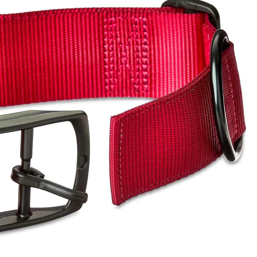 Adjustable Polyester Dog Collar with Metal Buckle – Extra Large (15"–26") D-Ring Leash Attachment