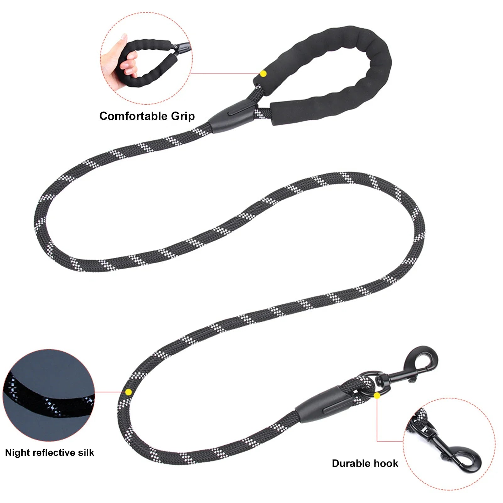 1.5m Reflective Nylon Dog Leash – Strong, Comfortable, and Safe for All Dog Sizes