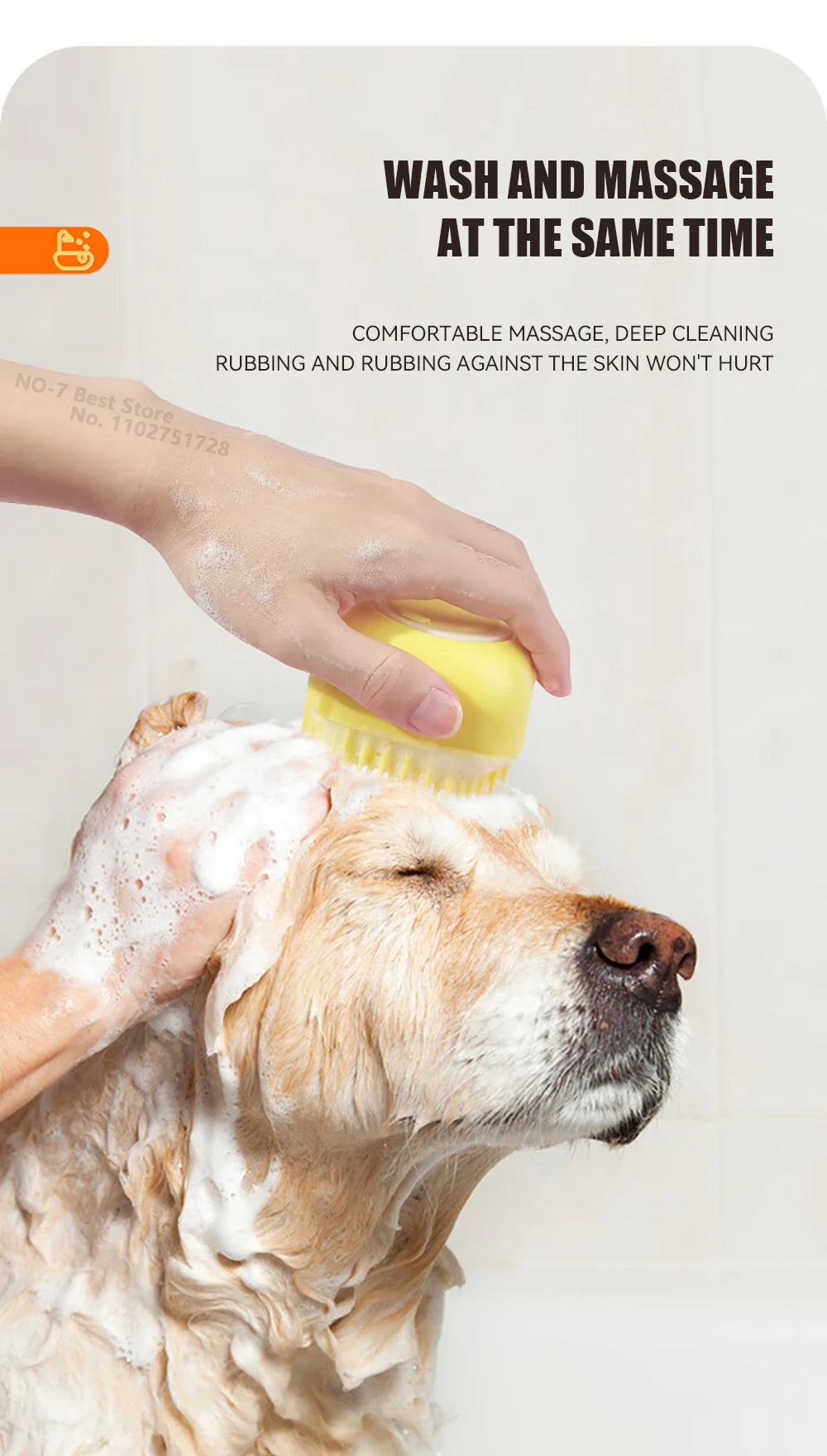 Dog Bath Brush – Silicone Pet Shampoo Scrubber & Soap Dispenser, Cat Massage Grooming Comb, Soft Rubber Puppy Cleaning Brush