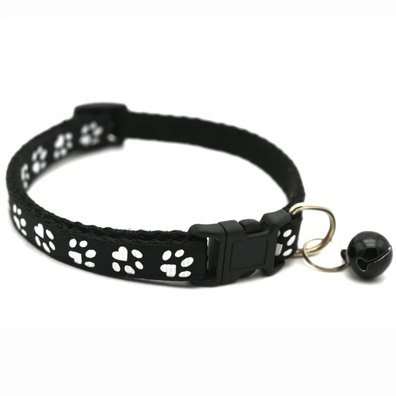 Adjustable Pet Collar with Bell – Colorful Cartoon Footprint Dog & Cat Collar for Puppies and Kittens