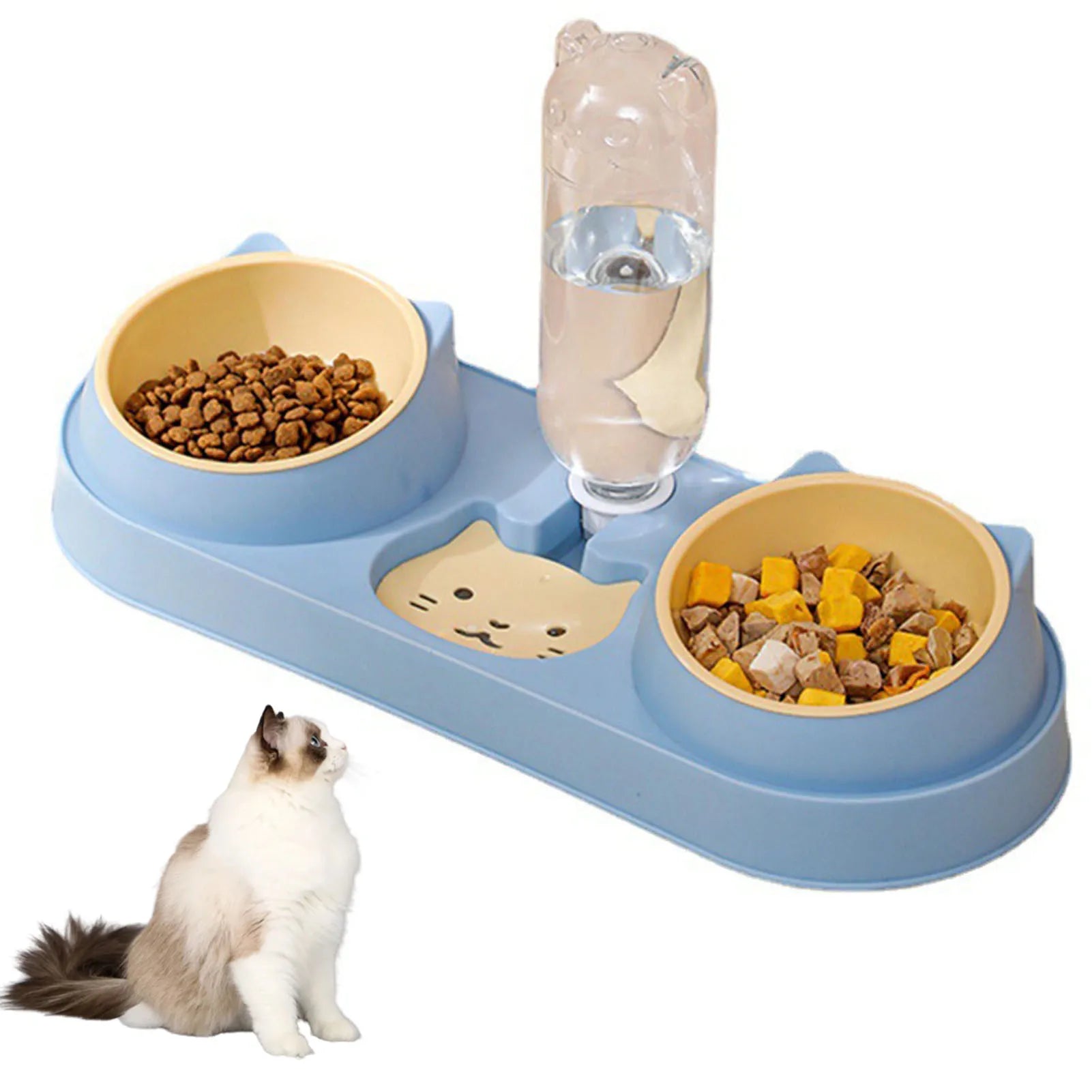 Automatic Pet Cat & Dog Feeder Bowl with Water Fountain – Double Raised Stand Dish for Cats & Small Dogs