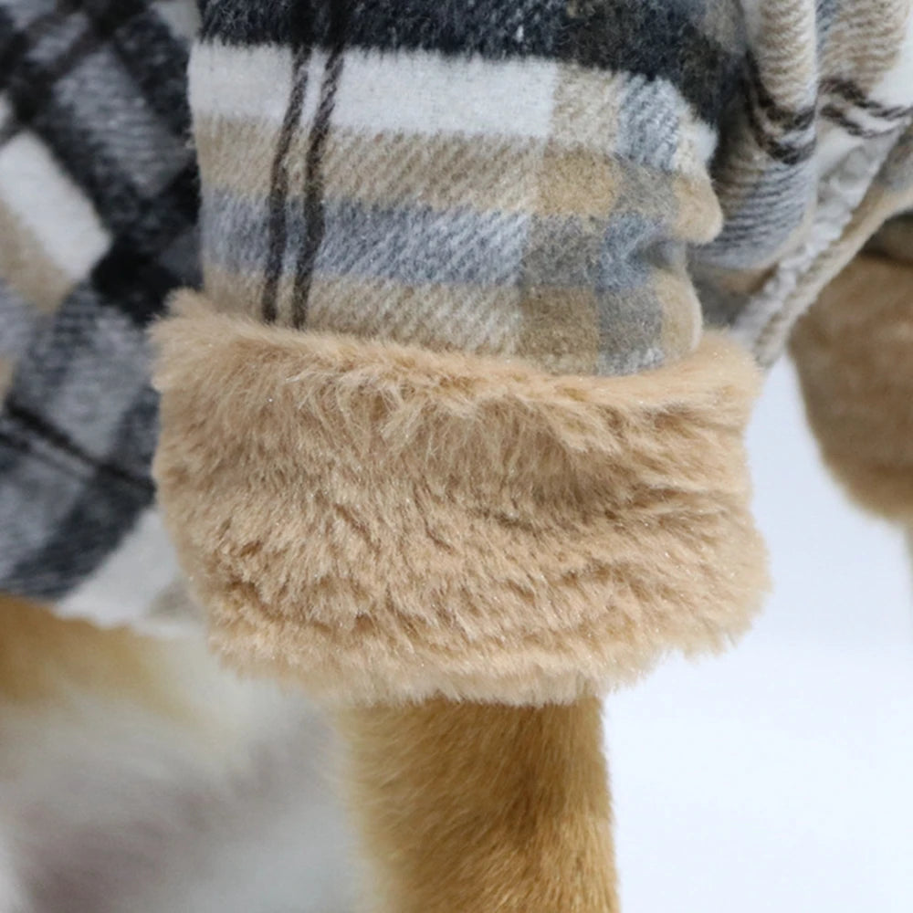 Winter Pet Jacket – Grid Cotton Coat with Fur Collar for Small Dogs (Chihuahua, French Bulldog, etc.)