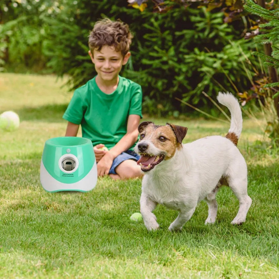 Interactive Pet Tennis Ball Launcher – Food Reward Machine & Training Toy for Dogs and Cat