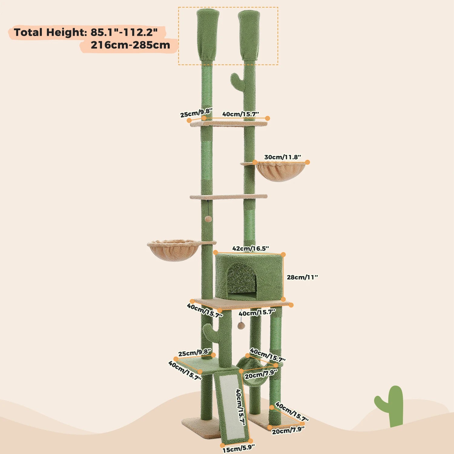 Adjustable Floor-to-Ceiling Cat Tree Tower – Tall Indoor Cat Furniture with Hammock, Cozy Condo & Sisal Scratching Posts