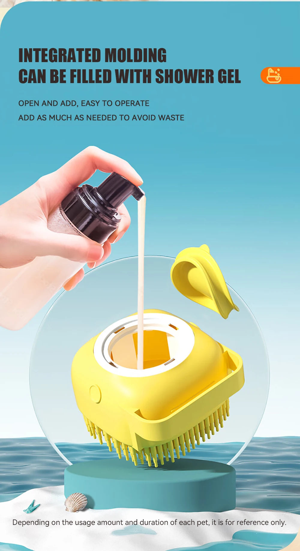 Dog Bath Brush – Silicone Pet Shampoo Scrubber & Soap Dispenser, Cat Massage Grooming Comb, Soft Rubber Puppy Cleaning Brush