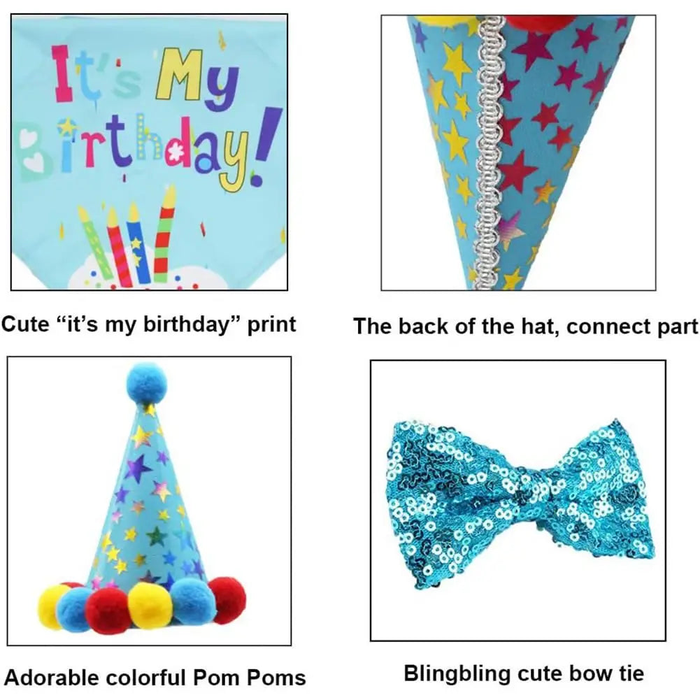 Dog Birthday Set – Hat, Scarf & Bow Tie Party Outfit for Small to Large Dogs