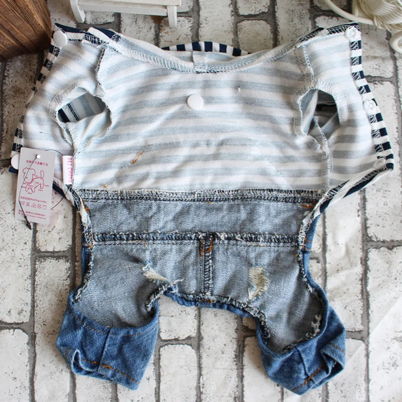 Pet Denim Jumpsuit – Dog Jeans Hoodie Jacket for Small & Medium Dogs, Vintage Blue Vest