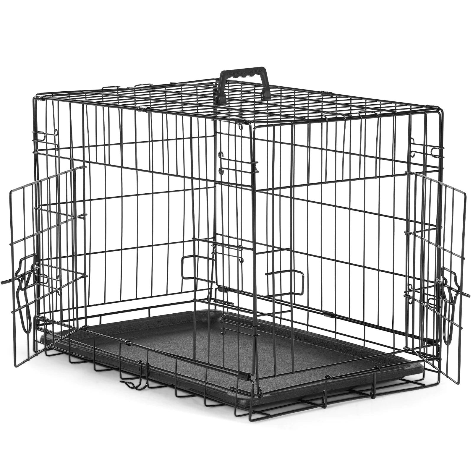 JHK Folding Double Door Dog Crate – XL Metal Wire Cage with Leak-Proof Tray for Indoor & Travel Use