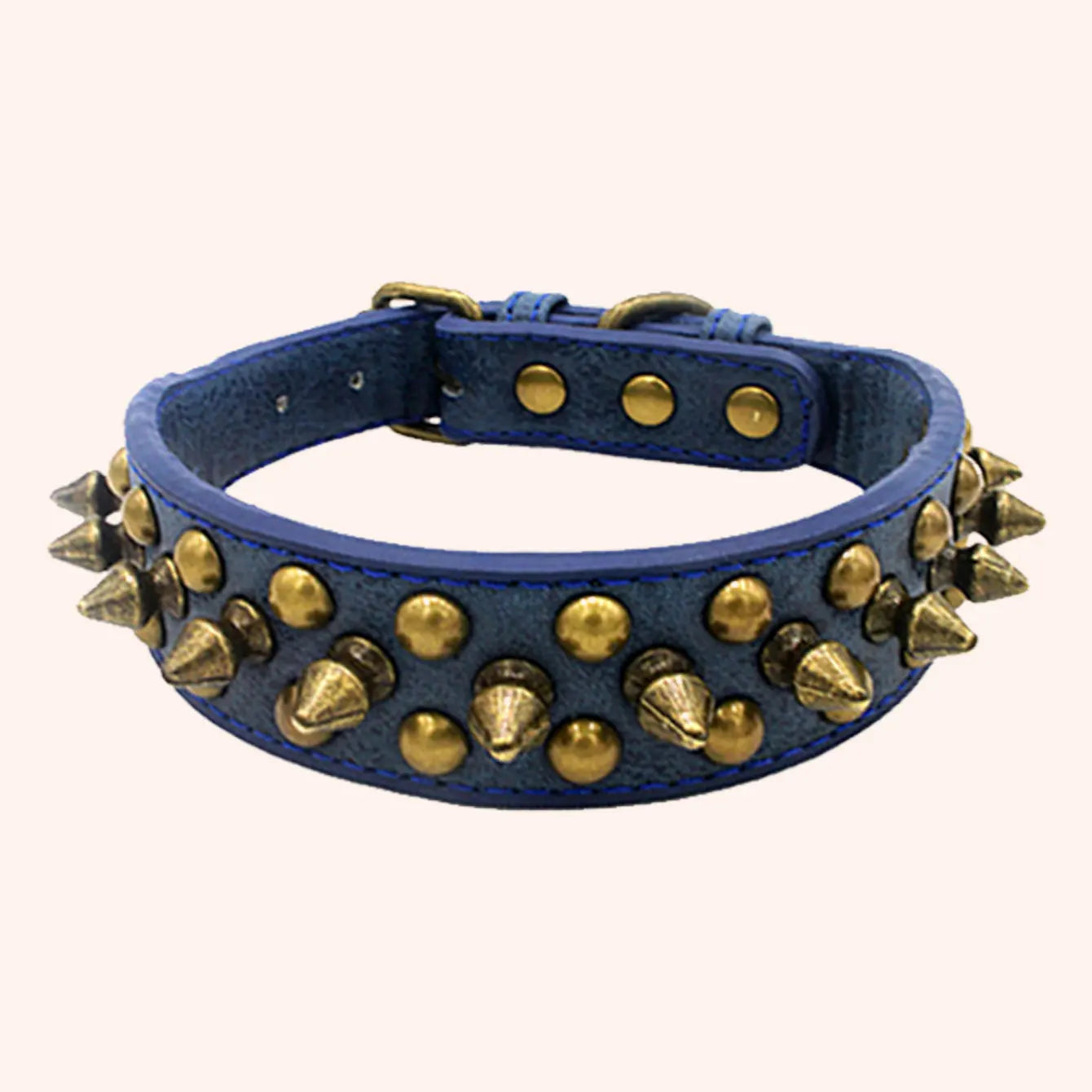 CP037-1 – Vintage Brass Rivet Dog Collar – Heavy-Duty Adjustable PU Leather Collar for Medium & Large Dogs