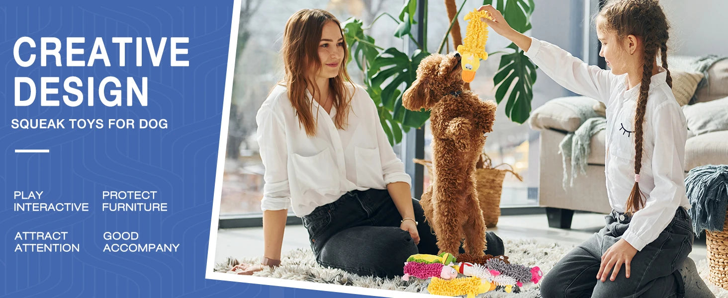 Plush Dog Toy with Squeaker – Soft Chew Toy for Interactive Play
