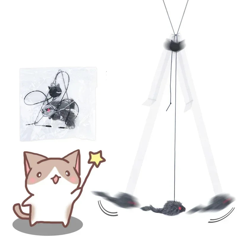 Hanging Simulation Mouse Cat Toy – Retractable Door Teaser with Scratch Rope