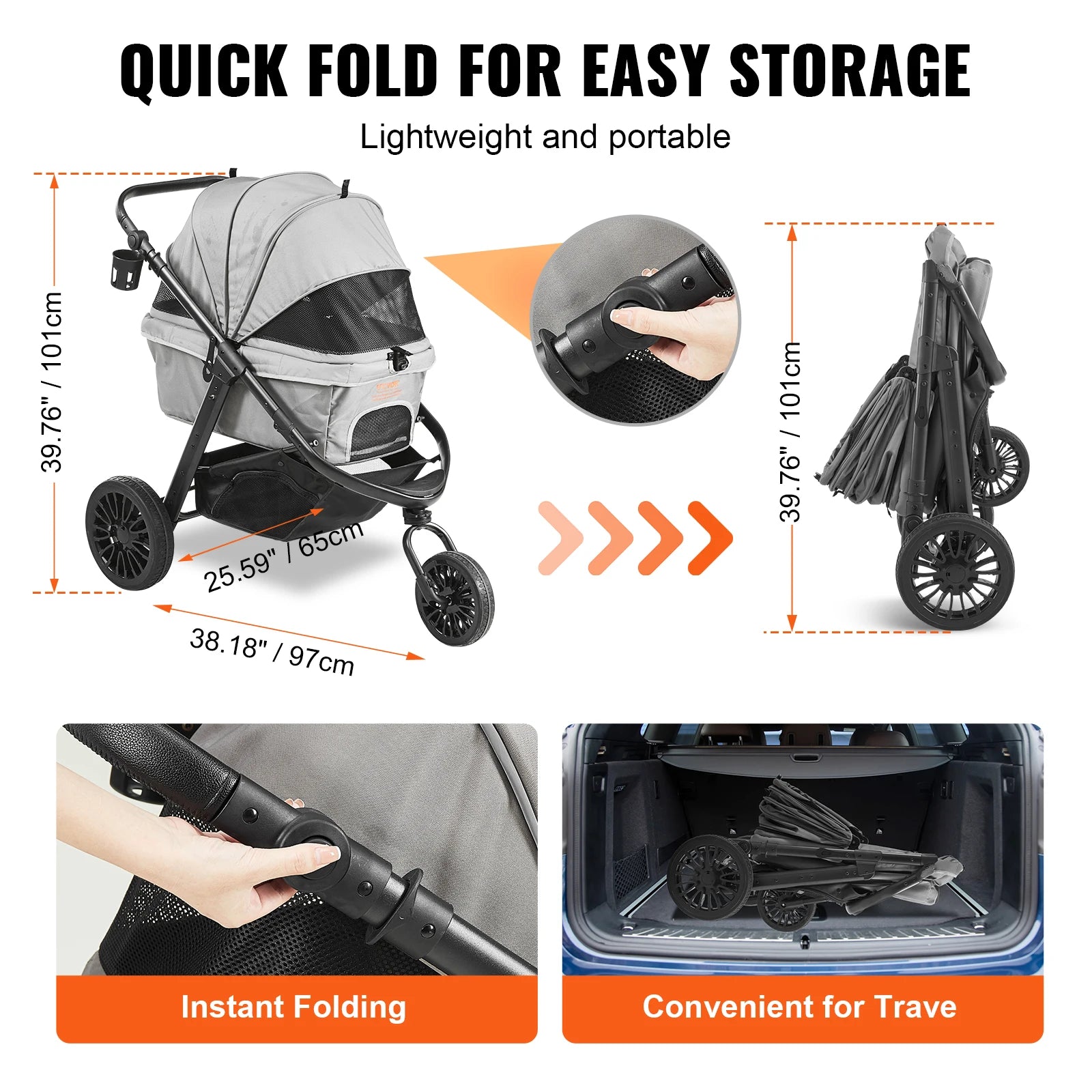SucceBuy Lightweight Pet Stroller Carrier for Dogs & Cats – Travel-Friendly, 360° Rotation, Brakes, Cup Holder