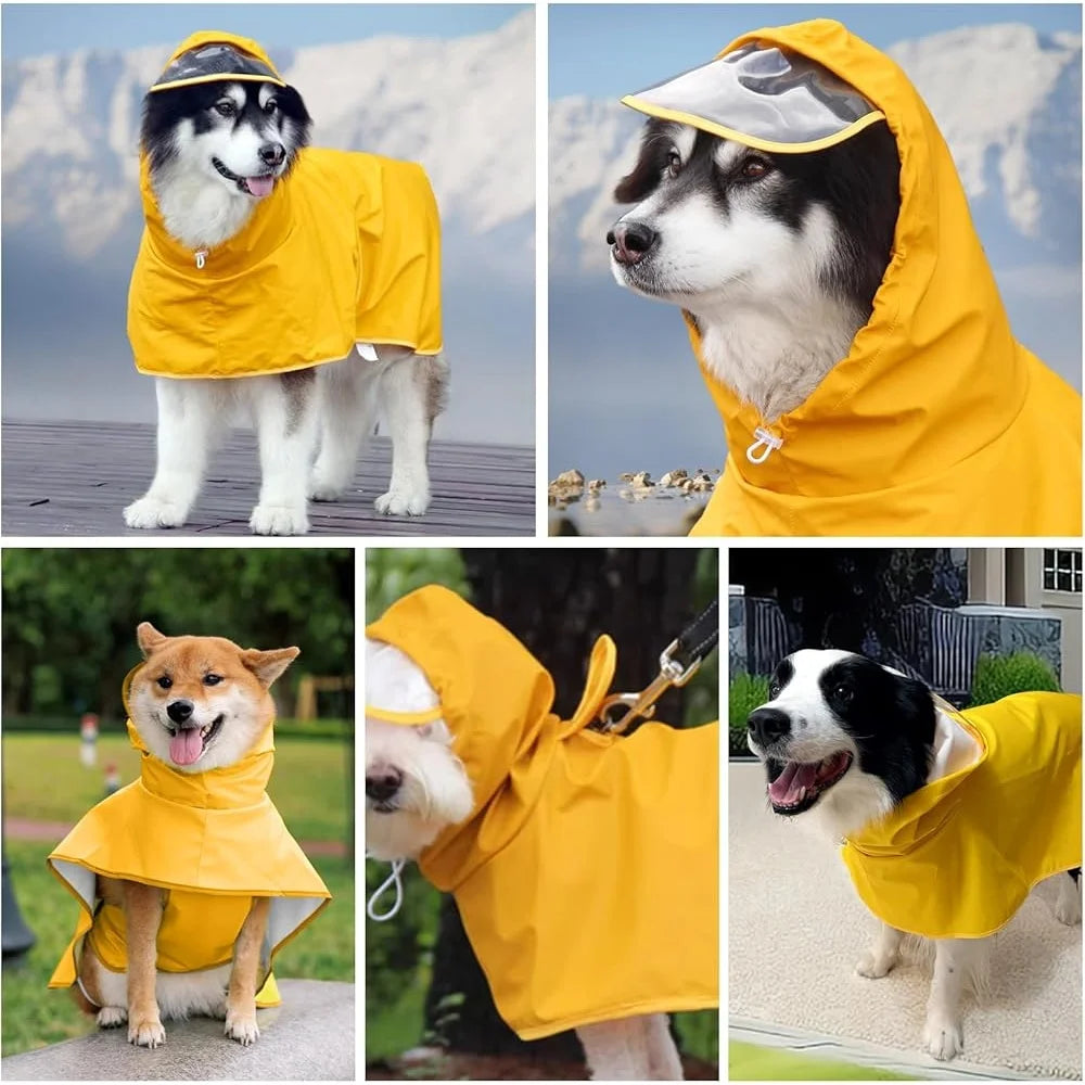 Adjustable Waterproof Dog Raincoat with Clear Hood – Lightweight Pet Jacket with Leash Hole for Outdoor Rainy Weather