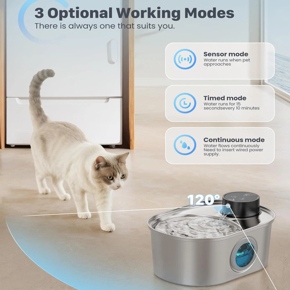 108oz/3.2L Stainless Steel Wireless Cat & Dog Water Fountain – Rechargeable Automatic Motion Sensor Pet Drinker