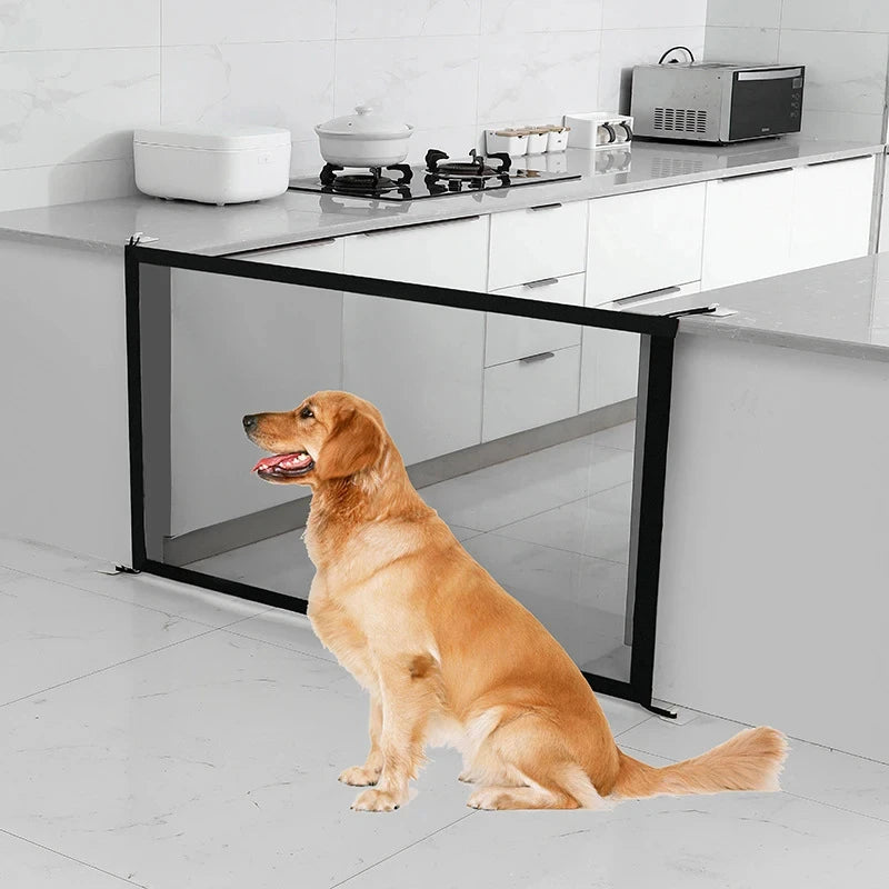 Folding Mesh Dog Safety Gate – Pet Barrier Fence with Hooks for Doorways & Stairs