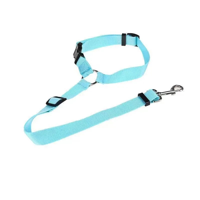 Two-in-One Solid Color Pet Car Seat Belt & Leash – Adjustable Nylon Safety Lead for Dogs