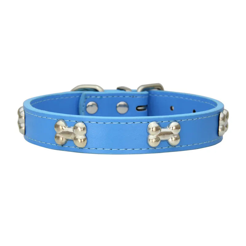 Bone Design Leather Pet Collar – Durable & Stylish Collar for Small and Large Dogs or Cats