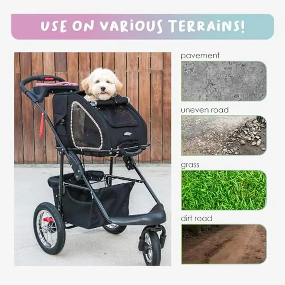 Travel Pet Carrier Stroller Anxiety Relief Safety Leash Seatbelt Durable Lightweight Smooth Ride Rolling Attachment Pockets