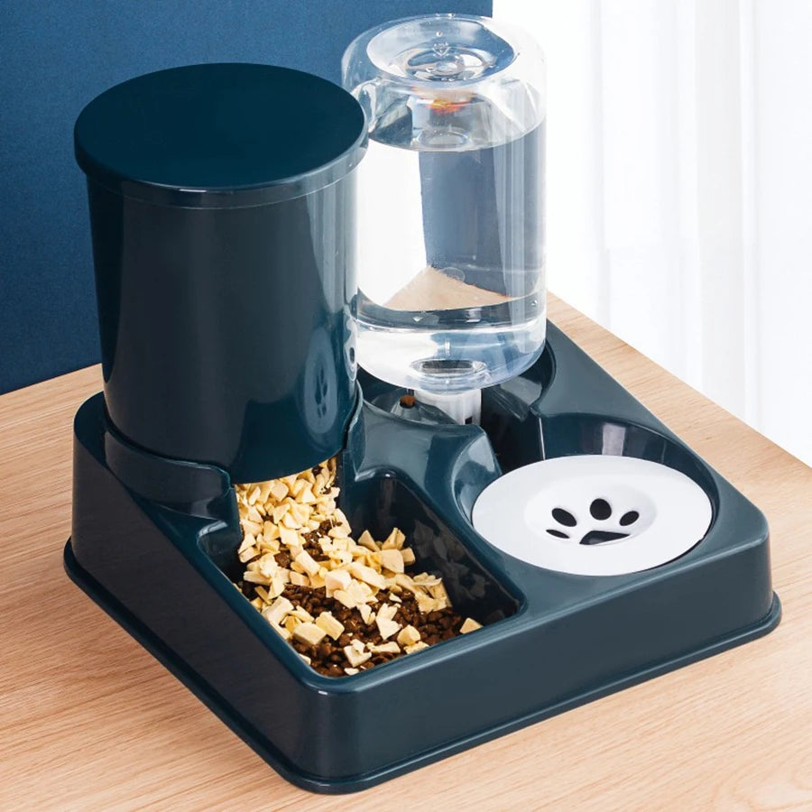 Automatic Cat Feeder & Water Dispenser – 2-in-1 Gravity Pet Food and Waterer with Tilted Bowl Design