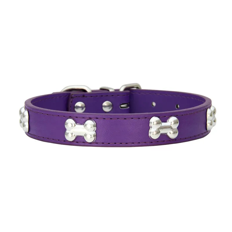 Bone Design Leather Pet Collar – Durable & Stylish Collar for Small and Large Dogs or Cats