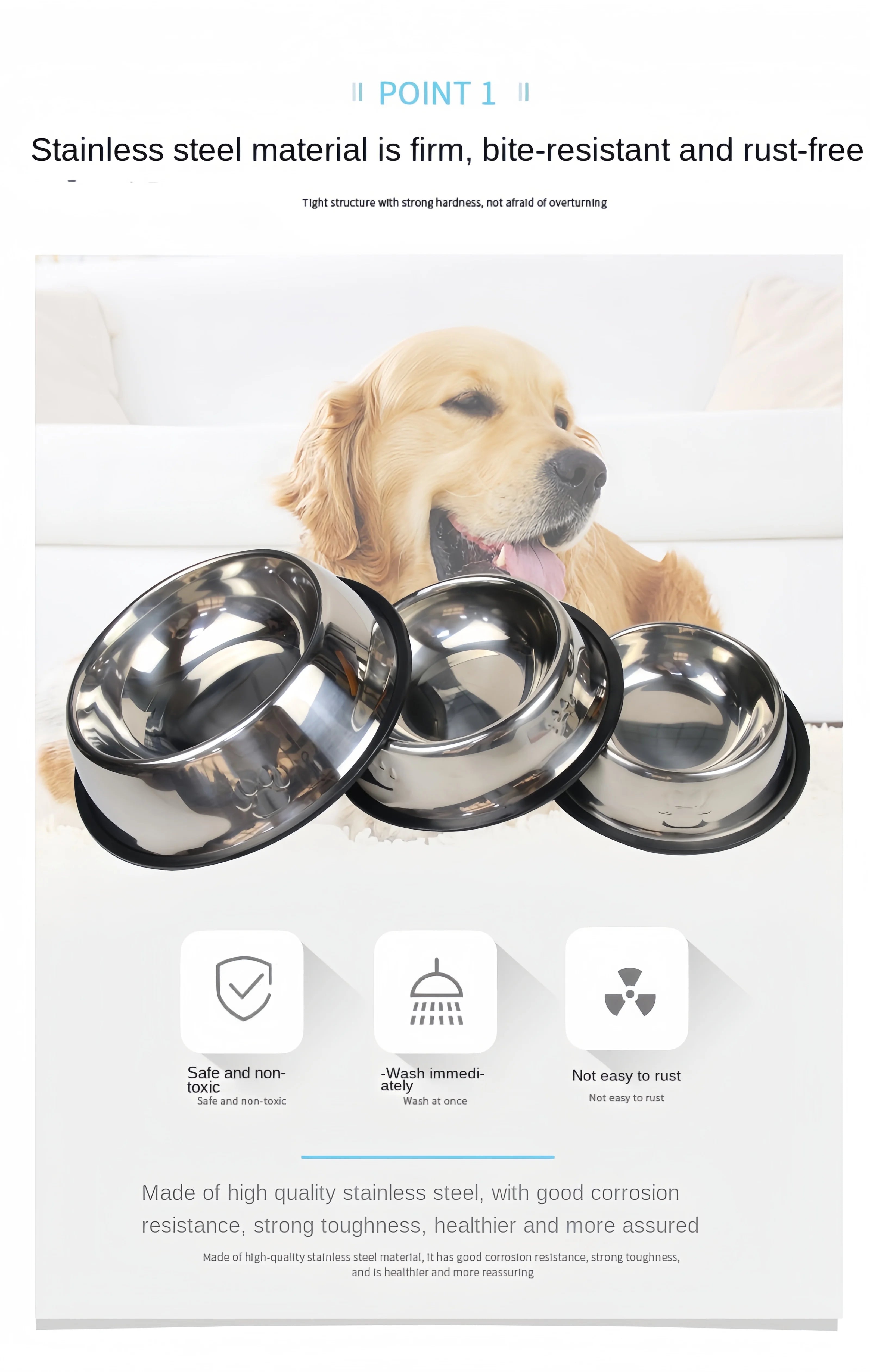 Stainless Steel Pet Bowl – Durable Feeding & Water Dish for Dogs & Cats (6 Sizes)