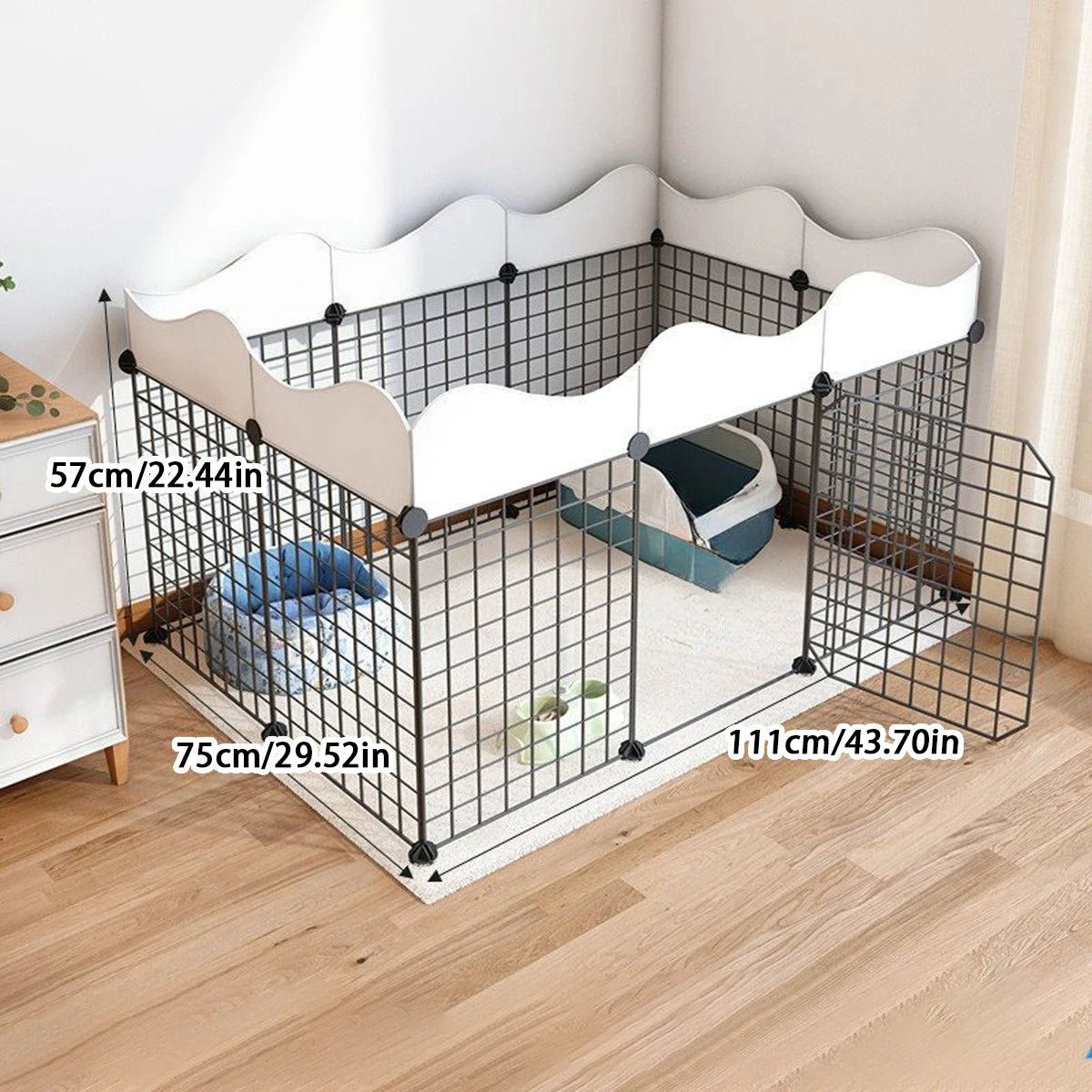 Indoor Puppy Fence with Toilet Area – Small Dog Kennel with One Bedroom, One Bathroom Design & Anti-Jailbreak Partition
