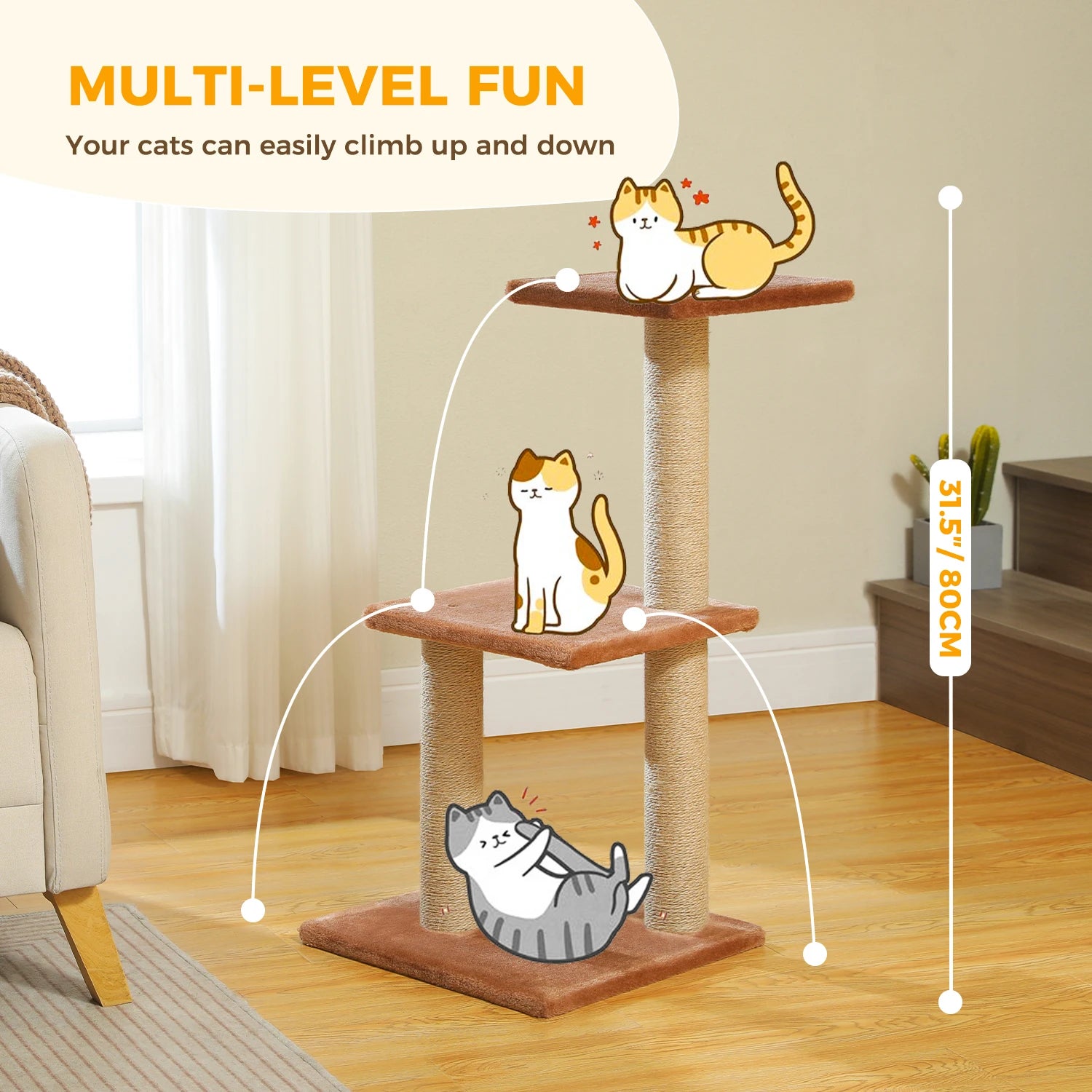 Cat Tree Tower for Indoor Cats – 2 Styles Cat Activity Center with Scratching Posts, Large Hammock & Removable Top Perch (Grey)