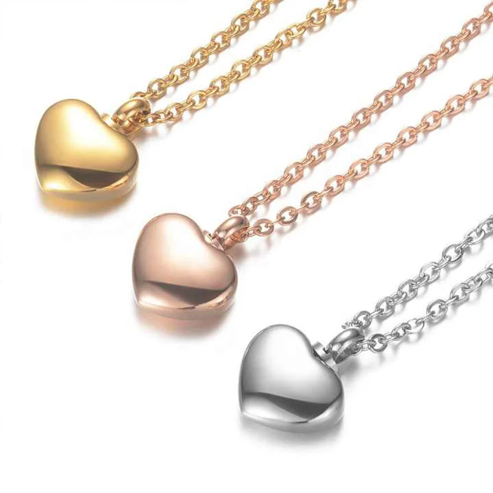 Small Heart Cremation Urn Necklace – Stainless Steel Memorial Keepsake Ash Pendant Jewelry