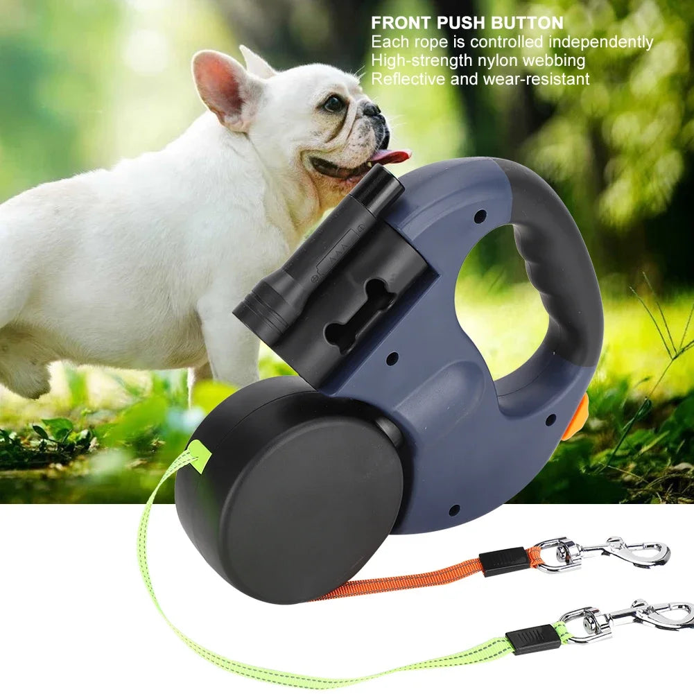 Dual Head Retractable Pet Leash with LED Light – Extendable Dog and Cat Walking Lead