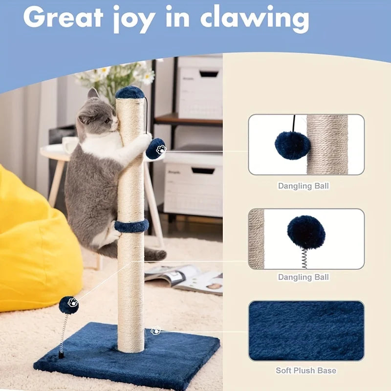 34-Inch High Cat Scratching Post – Premium Indoor Sisal Scratcher with Hanging Ball