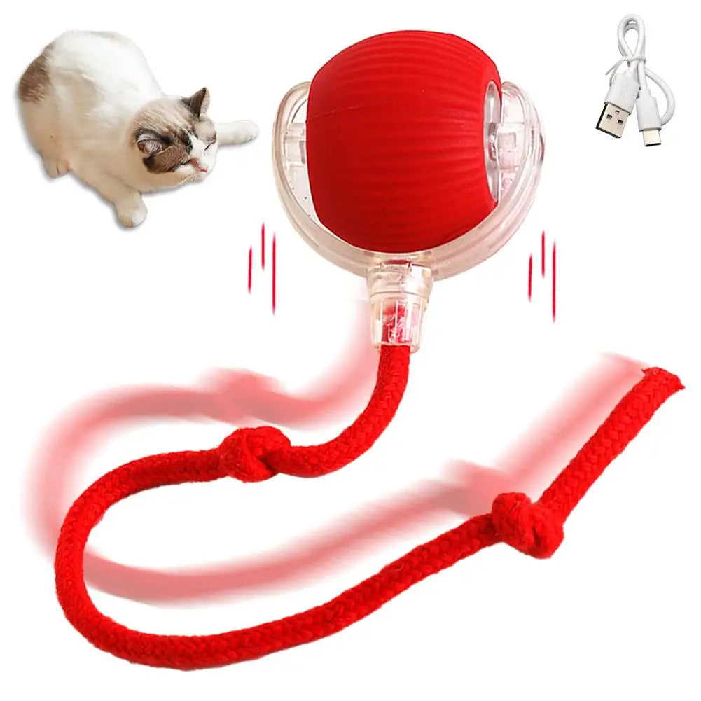 Rechargeable Automatic Cat Ball Toy – Smart Rolling Ball with Faux Tail for Interactive Play