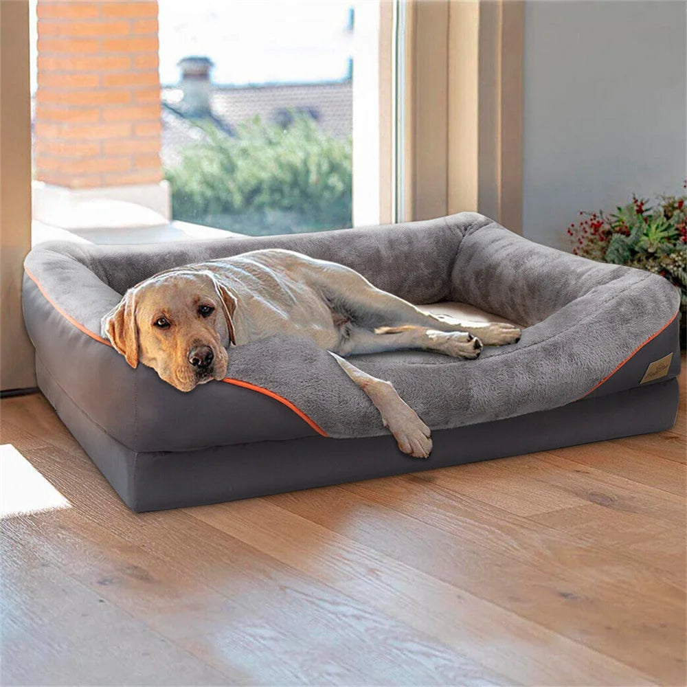 Jumbo Orthopedic Memory Foam Dog Bed – Waterproof Bolster Sofa with Removable Cover