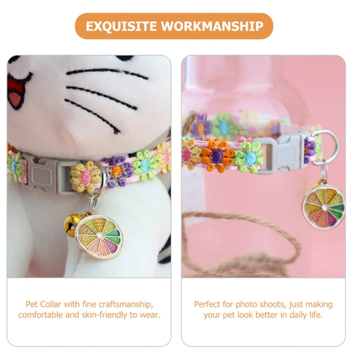 Adjustable Pet Collar with Bell – Colorful Cartoon Footprint Design for Puppies, Dogs & Cats