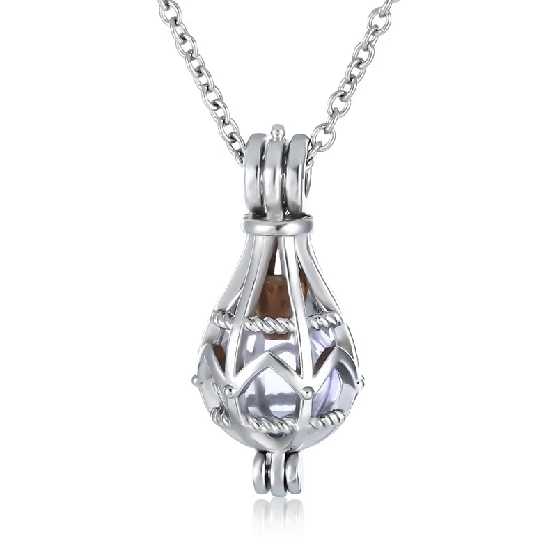 Hollow Teardrop Keepsake Urn Necklace for Ashes – Openwork Memorial Locket Pendant