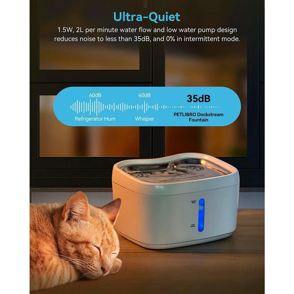 Cat Water Fountain with APP Control – 2.5L / 84oz Automatic Wireless Pet Fountain with Stainless Steel Tray & Weight Sensor