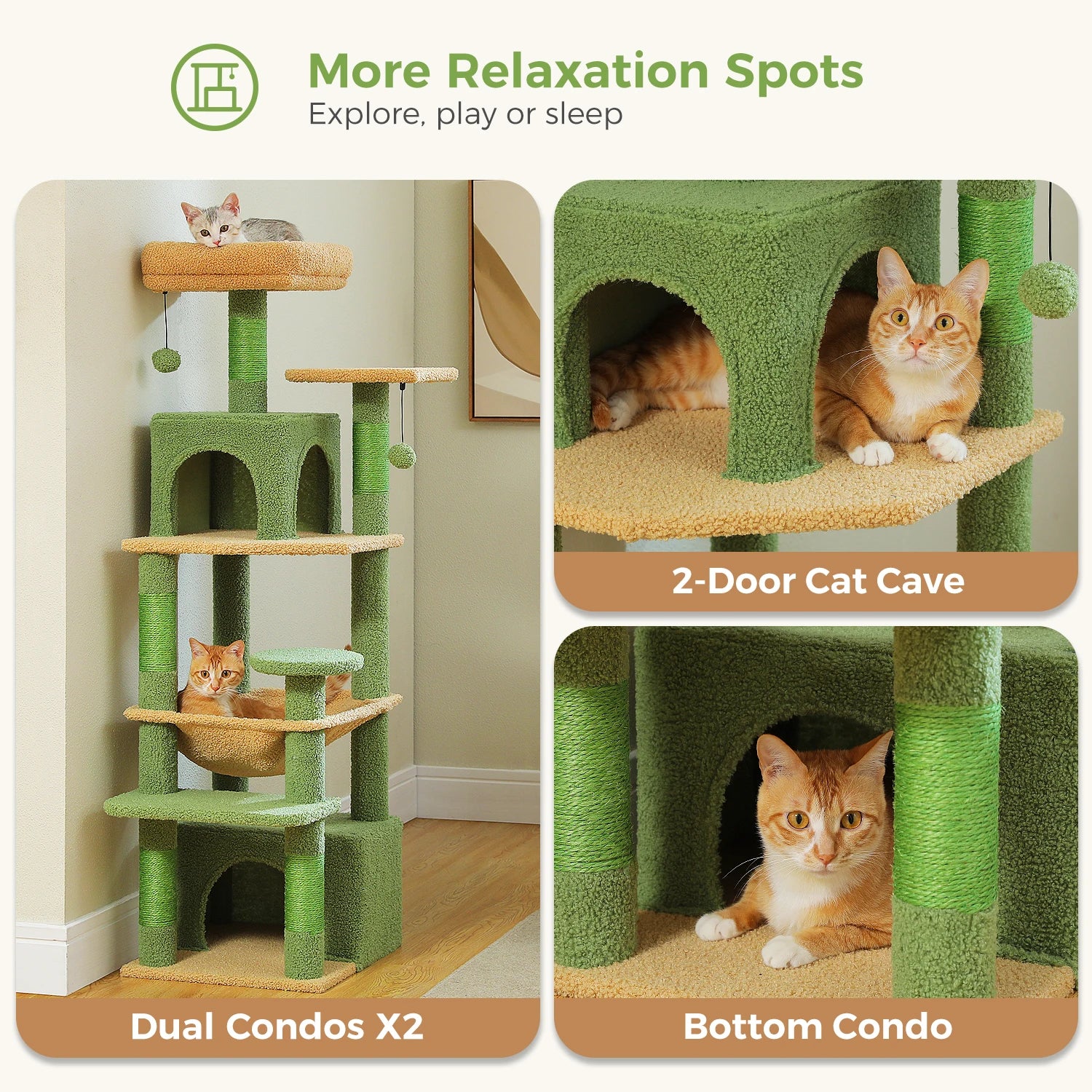 6-Level Multi-Cat Tree Tower with Dual Condos, Double Top Perches, Hammock & 5 Scratching Posts