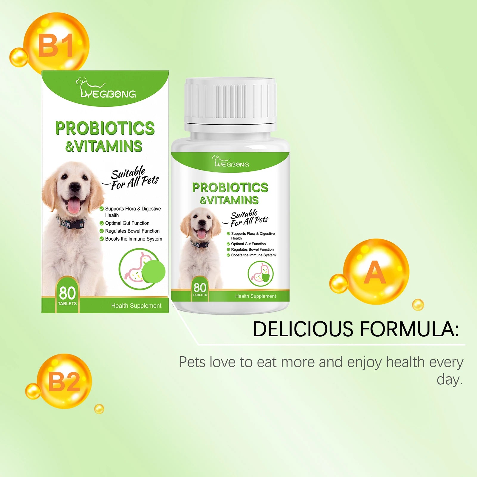 Yegbong Pet Probiotic Tablets – Digestive Health Supplement for Dogs & Cats | Supports Intestinal Balance & Nutrient Absorption
