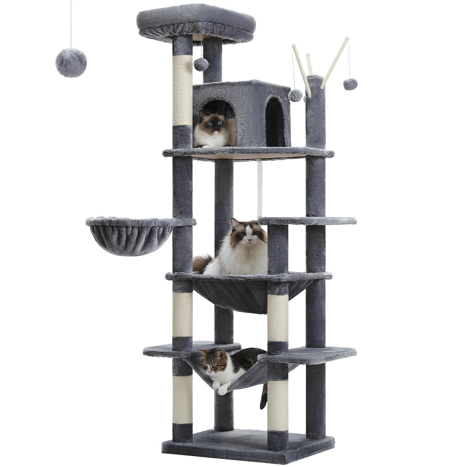 Large Multi-Level Cat Tree Tower – Tall Plush Indoor Cat Condo with Scratching Posts, Perches, Caves & Boards