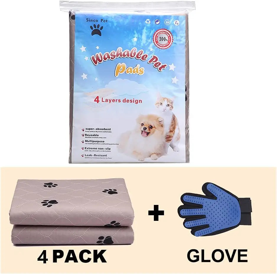Washable Dog Pee Pads with Grooming Gloves – Reusable Waterproof Puppy Training Pads (Large)