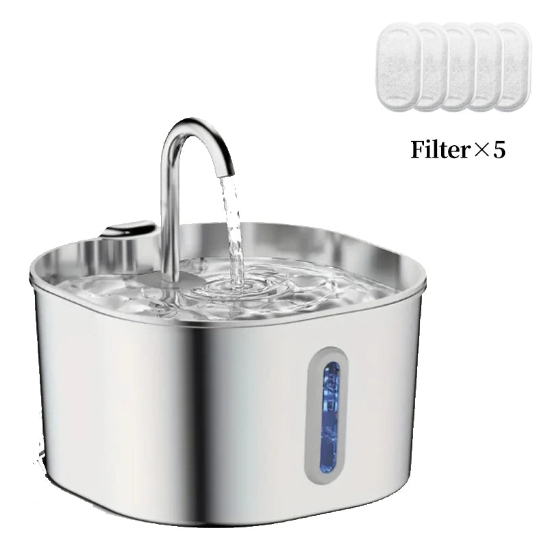 2.2L Stainless Steel Cat Water Fountain – Ultra-Quiet Pet Water Dispenser with Filter for Cats & Dogs